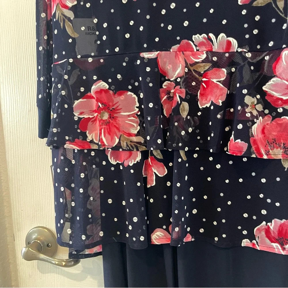 R & M Richards Womens Floral Jacket Dress With Removable Necklace